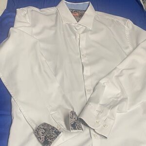 Classic White Dress Shirt with Patterned Cuffs